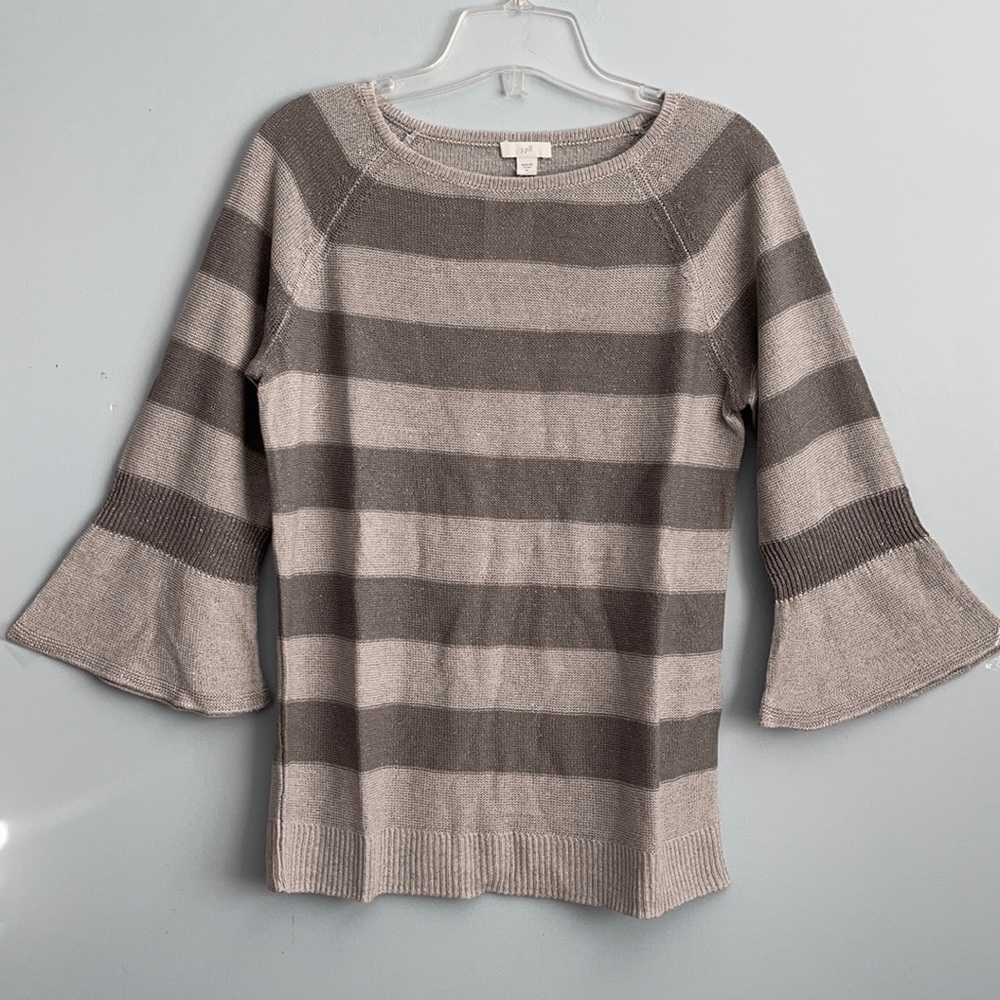 NEW J.Jill Gray Metallic Linen-blend Knit Bell Sleeves Top US XS